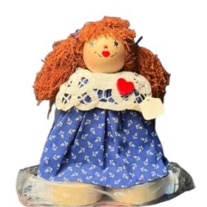 New ~Handmade ~ Rag Doll ~ 1 of a Kind ~ Primitive ~ Wood Head & Painted Face